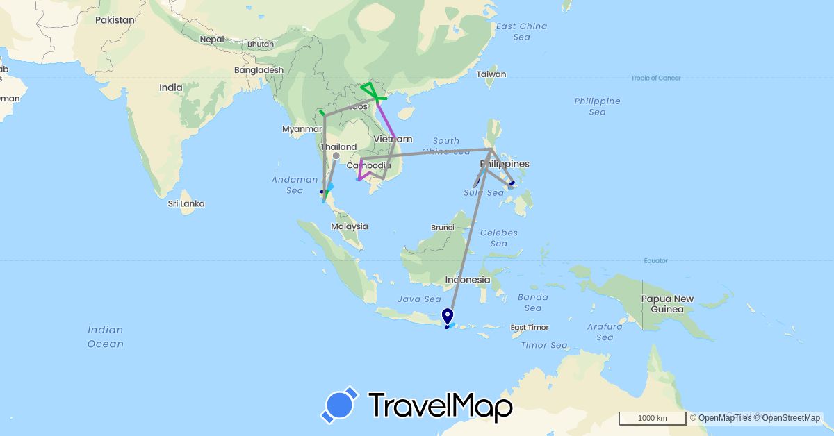 TravelMap itinerary: driving, bus, plane, train, boat in Indonesia, Cambodia, Philippines, Thailand, Vietnam (Asia)
